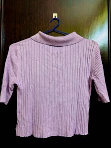 Lilac Ribbed Polo Top