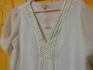 White Beaded V-Neck Tunic