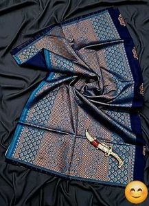 Elegant Navy Blue Banarasi Silk Saree