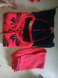 Beby Girls Wool Dress Top,Koti,Pant,.3set.
