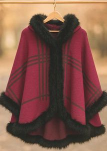 Luxury Stylish Pink Plum cape shawl with Black fur