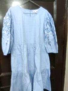 Blue Embroidered Sleeve Dress