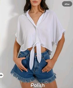 New With Tag Korean Crop Bow Shirt