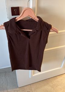 Brown Polo Crop Top