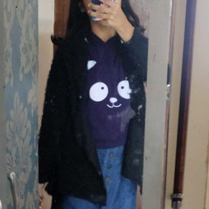 Black Stylish Fur Long Shrug