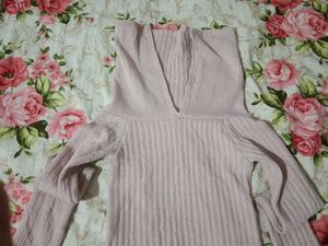 Pink Ribbed Knit Off-Shoulder Top