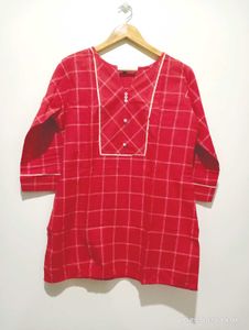 Red Checked Tunic Top