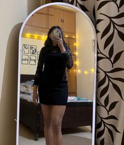 Black Lace Sleeve Mini Dress