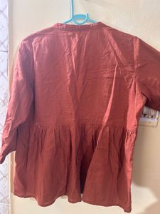 Embroidered Brown Tunic Top
