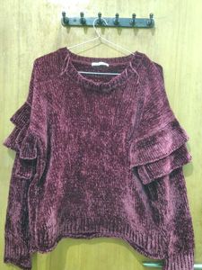 Burgundy Ruffle Sleeve Sweater
