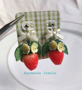 Strawberry Bloom White Bow Silver Stud Earrings