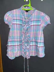🌸 Ralph Lauren Pastel Ruffle Plaid Top