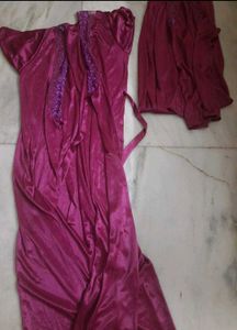 3 Piece Satin Nightgown and Shorts Set