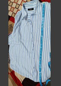 Branded Loose Fit Button Down - Blue Stripe Shirt
