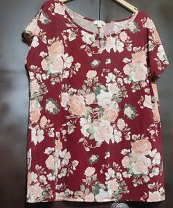 Maroon Color Top Floral Print For 40 Bust
