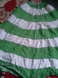 Green and White Designed Maxi Skirt