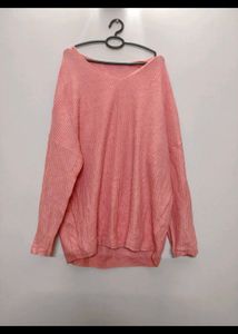 Coral V-Neck Long Sleeve Top
