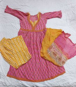 Pink Yellow Side Slitt Frock