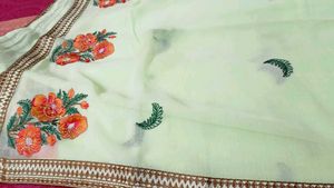Floral Embroidered Saree With Peticot