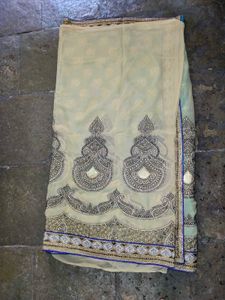 Elegant Turquoise &amp; Gold Indian Saree with Blouse