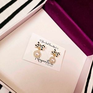 Black And White Striped Bow Earrings Fixed Price