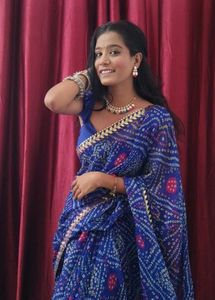 Blue Georgette Bandhani Saree