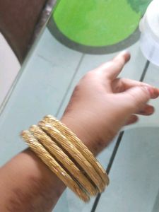 Set of Gold Bangles with Rhinestones
