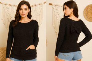 🎁Buy2 Get2 Free Pinterest Bow Fur Black Sweater (