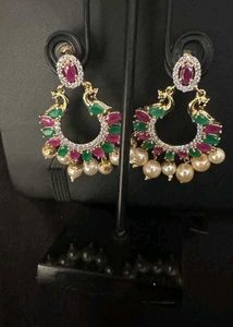 Pearl,Ruby and emerald dangle Earrings
