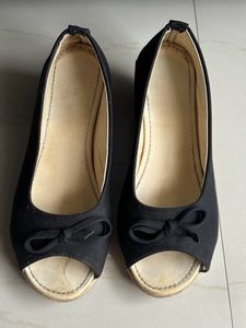 Black Peep Toe Wedges