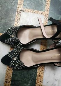 Black Embellished Bow Heels