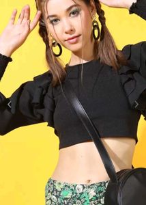 Black Ruffle Crop Top
