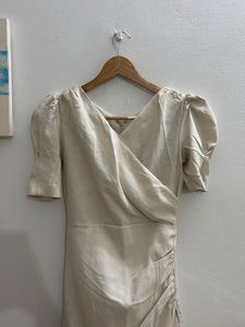 Elegant Beige Ruched Dress
