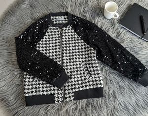 Houndstooth Sequin Bomber Jacket