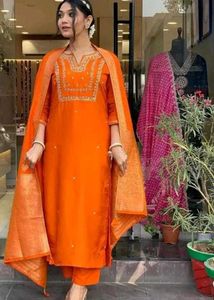 Orange Embroidered Kurta Set