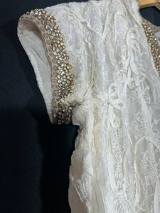 Half White Pearl Embroidered  Kurta ( Women’s )
