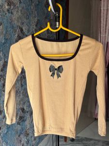 Ribbed Nude Top with Bow