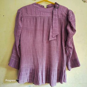 Elegant Mauve Checkered Dress