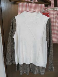 Sweater Vest with Plaid Sleeves