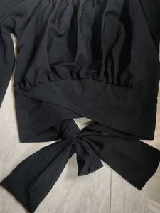 Stylish Black Baloon Top For Women With Back Tie