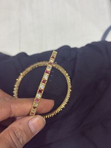 Elegant Gold-Plated Bangles with Gemstones