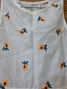 Floral Embroidered White Top