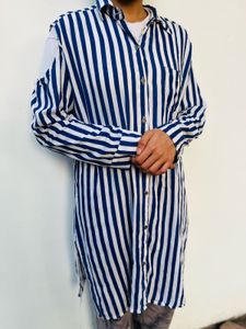 Blue &amp; White Striped Shirt Dress