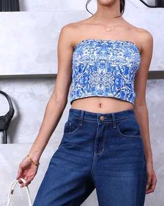 Shein Fitted Strapless Floral Print Crop Tube Top
