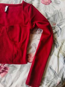 New Me Burgundy Ribbed Crop Top