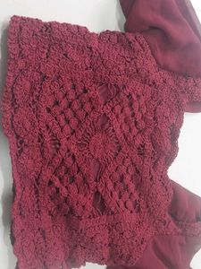 Red Sheer Sleeve Top