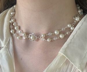 Pearl & Crystal Double Strand Choker