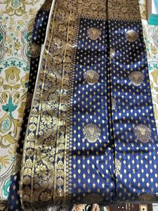 unused Elegant Navy Blue Banarasi Saree
