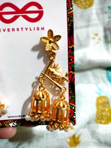 Parrot Style Gold Jhumka Earrings