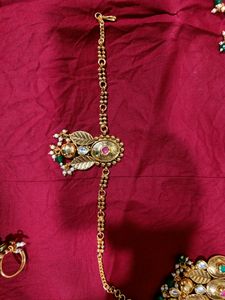 Bridal Set With Pocha, Long And Short Necklace, Bajubandh, Earrings And Mang Tika
